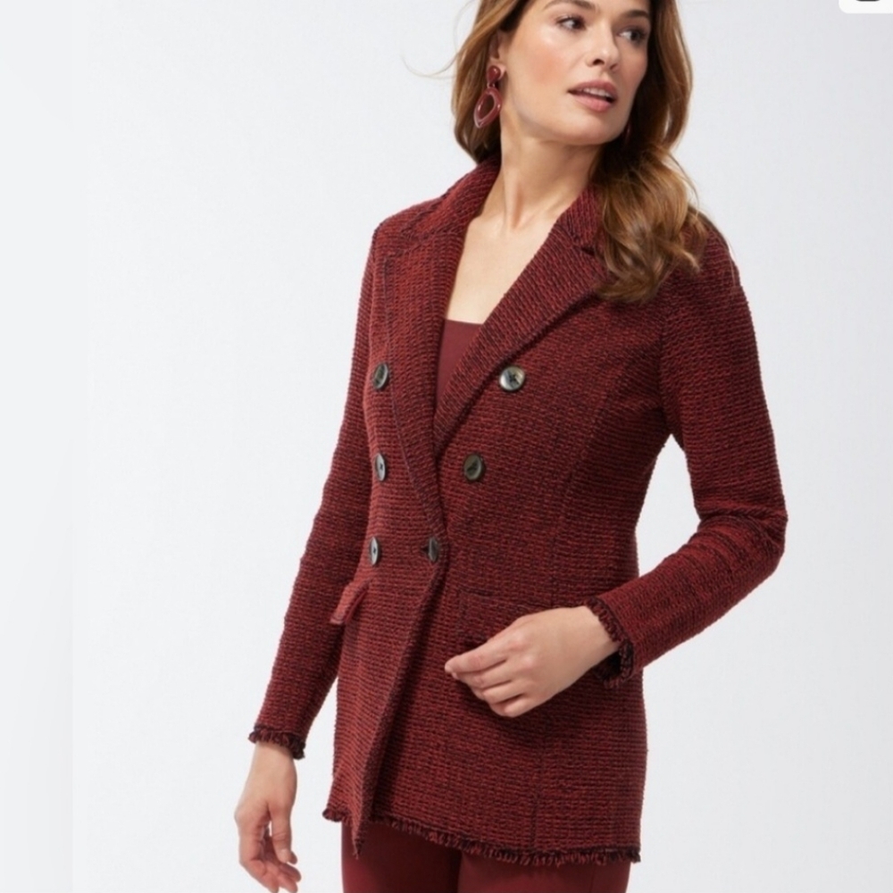 Chico's Red Black Tweed Cardigan Sweater Jacket Size 3 XL